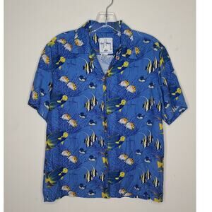 Guy Harvey blue yellow tropical fish short sleeve button down shirt - XS